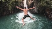 Cliff jumping and sliding at Aling Aling waterfall